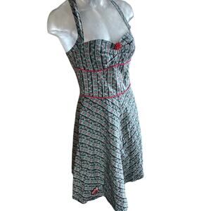 Vintage 90s Y2k MORBID THREADS Pinup Dress WHIMSY GOTH GRUNGE Skulls Roses S